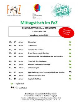 Die aktuelle Speisekarte für den Mittagstisch des laufenden Monats