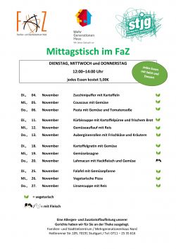 Die aktuelle Speisekarte für den Mittagstisch des laufenden Monats